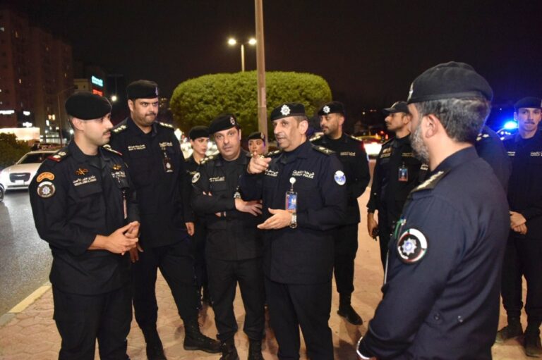 Kuwait police officers during a traffic security campaign in Sabah Al-Salem.